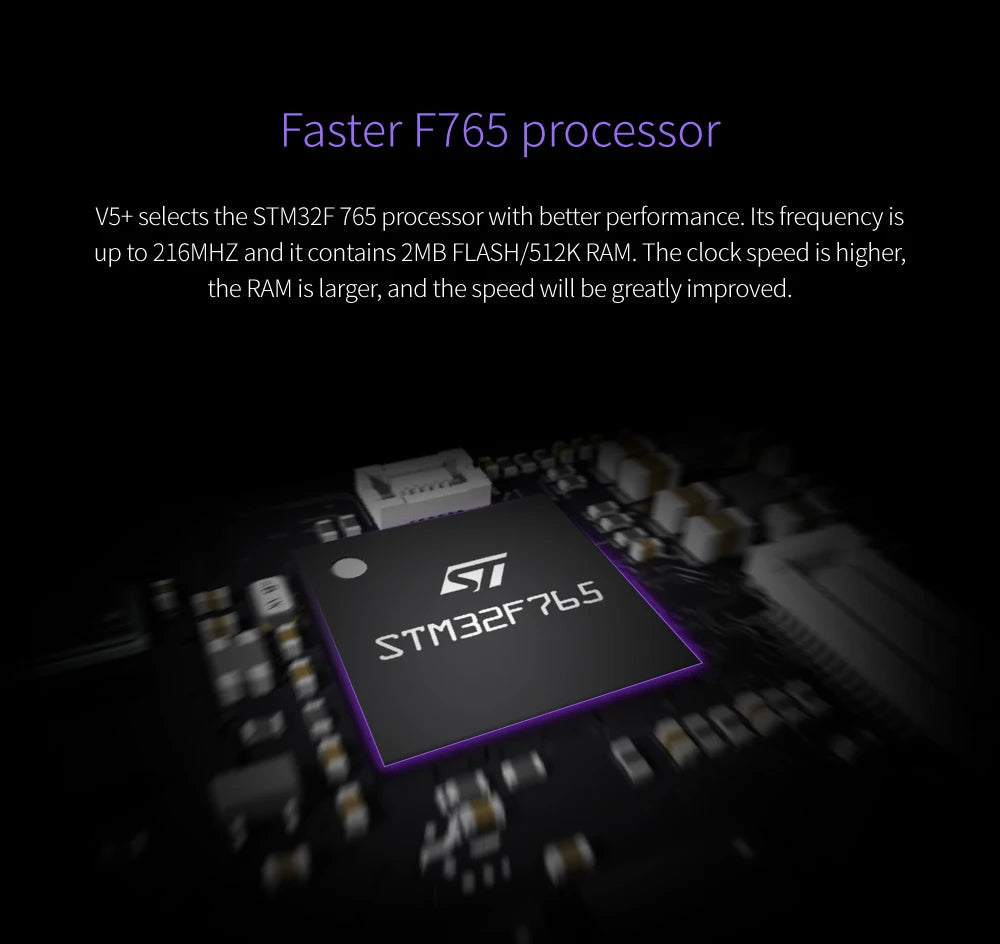 VS+ selects the faster STM3ZF 765 processor with better performance 
