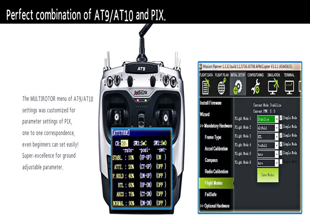 Radiolink Pixhawk PIX PX4 Flight Controller, at9/at10 and PIX are a perfect combination . the PI