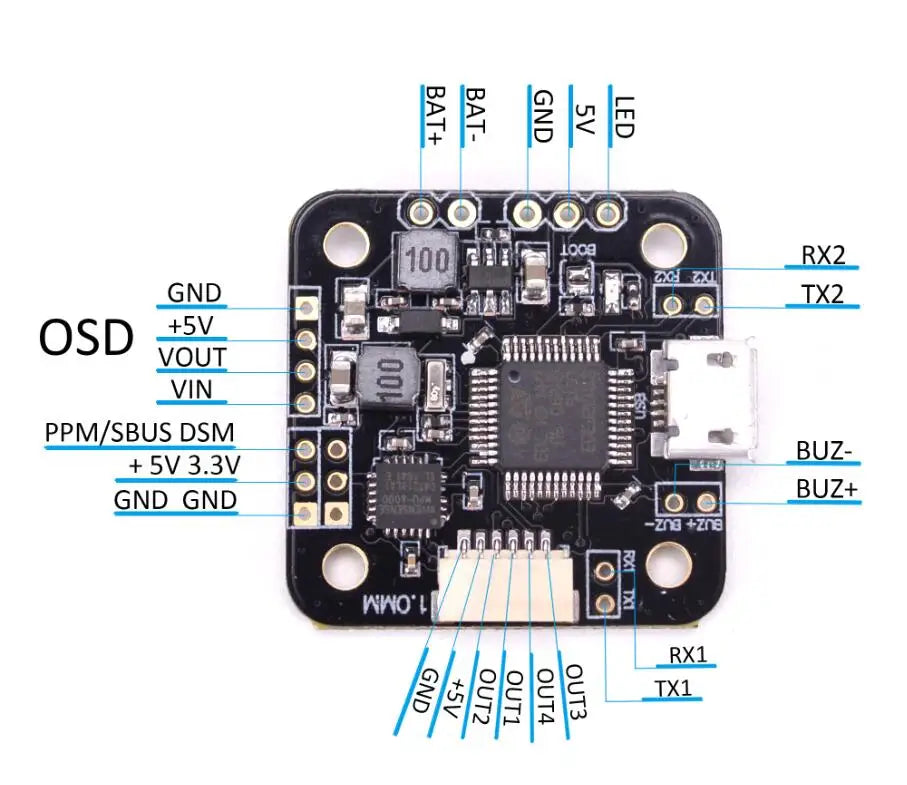 Propeller, short press: switch channels, 4 blue LEDs and 3 green LEDs indicate channels