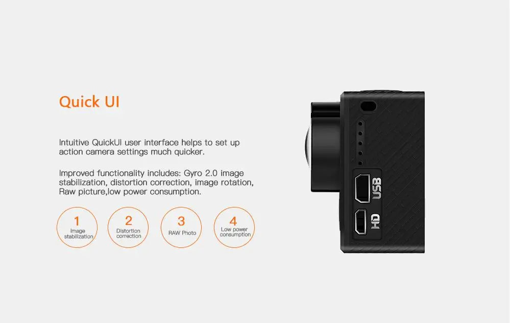 Hawkeye Firefly 8SE Action Camera, Quick UI Intuitive QuickUI user interface helps t0 set up action