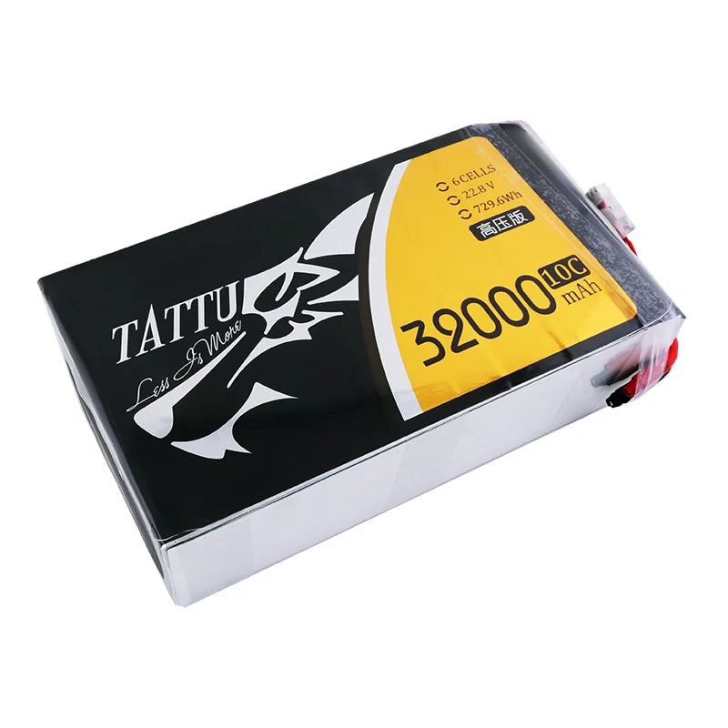 TATTU 6S HV 22.8V 32000mAh LiPO Battery, Tattu 6S LiPo battery: 22.8V, 729.6Wh, 32,000mAh, high-performance drone power.