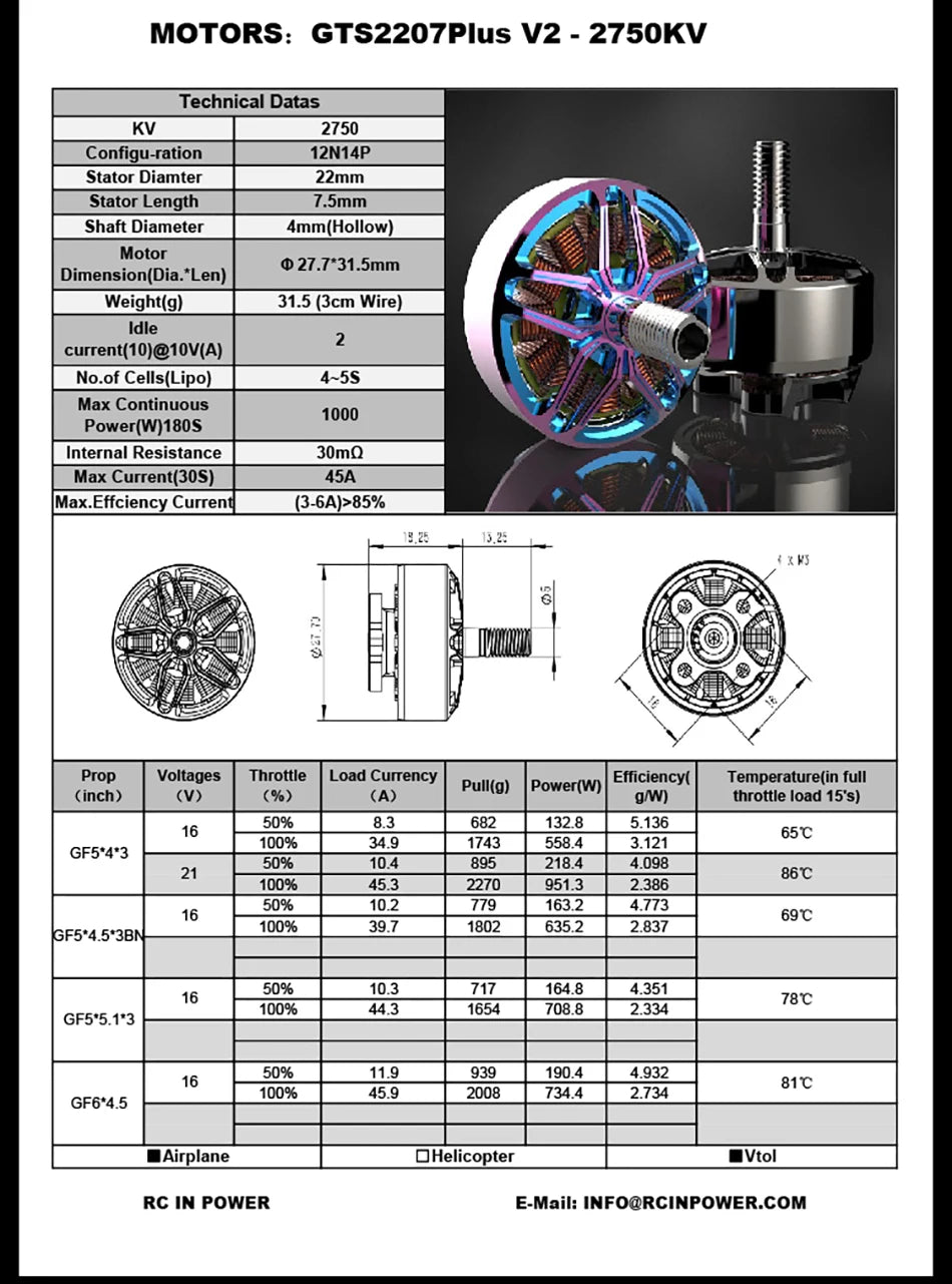 1Pcs/4Pcs Rcinpower GTS-V2 2207Plus 2207 2750KV 1960KV 4-6S Borstelloze Motor Voor Rc drone Fpv Quadcopter Onderdelen Diy Toebeh 21 Rcinpower GTS-V2