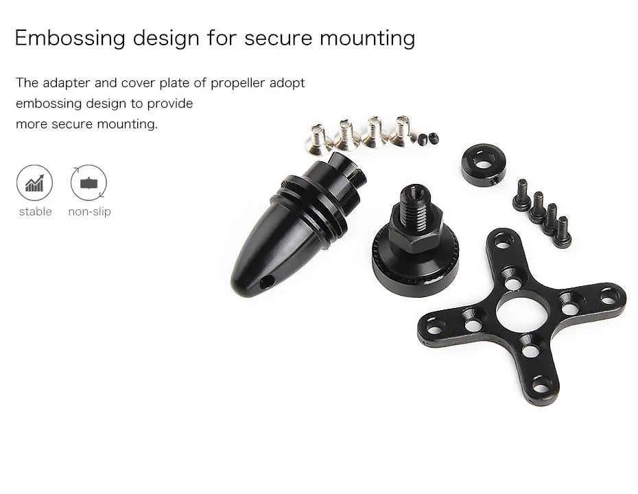 T-MOTOR, Embossing design for secure mounting adapter and cover plate of propeller adopt emb