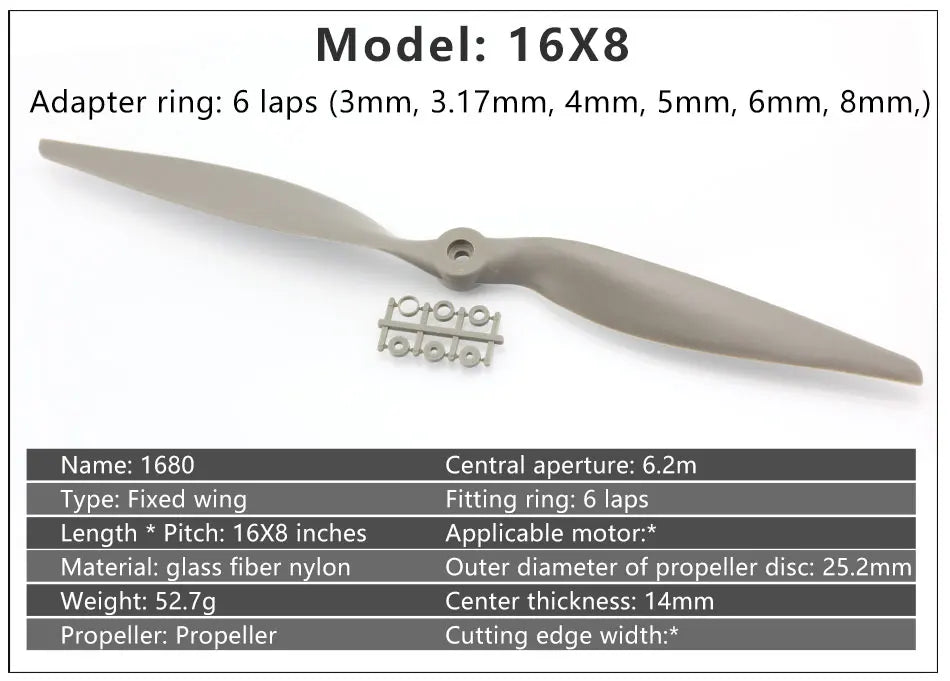 2/4PCS Gemfan Apc Nylon Propeller, 16X8 Adapter ring: 6 laps (3mm, 3.17mm,