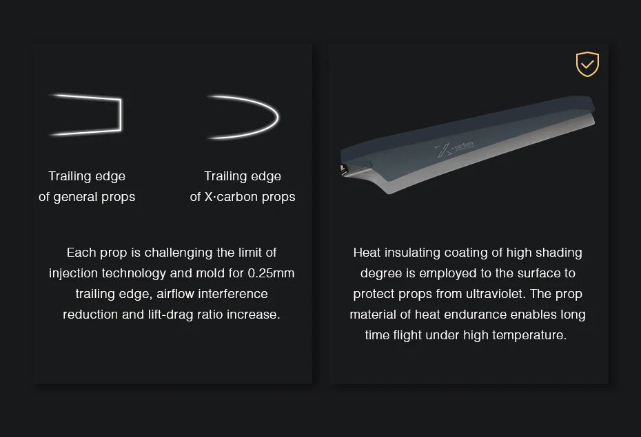 T-MOTOR MF2412 Polymer Folding propeller, mold for 0.25mm degree is employed to the surface to trailing edge . airflow