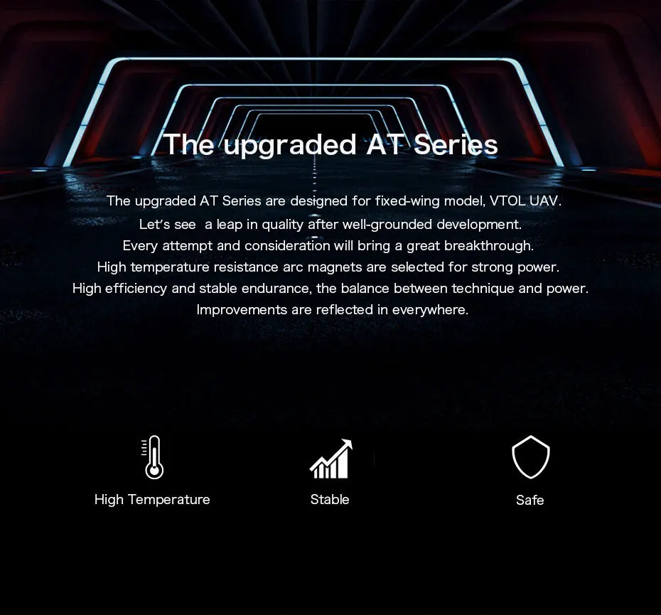 T-MOTOR AT2312 Long Shaft KV1150 1400KV brushless motor Max Thrust 1.3KG for fixed wing rc drone 7 T-MOTOR, the upgraded AT Series are designed for fixed-wing model; VTOL UAV .