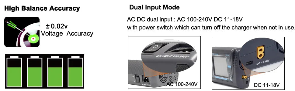 HTRC T400/T240/T150 Lipo Charger - Dual Channel Touch Screen Balance Discharger AC 200W DC 400W Battery Charger For RC Model Toys 16 HTRC T400/T240/T150 Lipo Charger, High Balance Accuracy Dual Input Mode AC DC dual input AC 100-240V DC