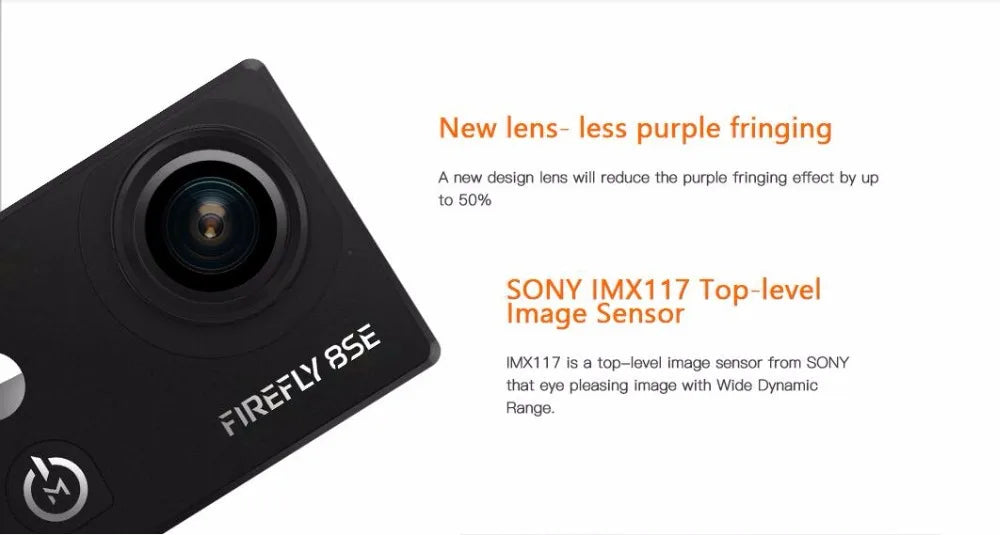 Hawkeye Firefly 8SE Action Camera, lens reduce purple fringing effect by up to 50% . '8SE FIRE