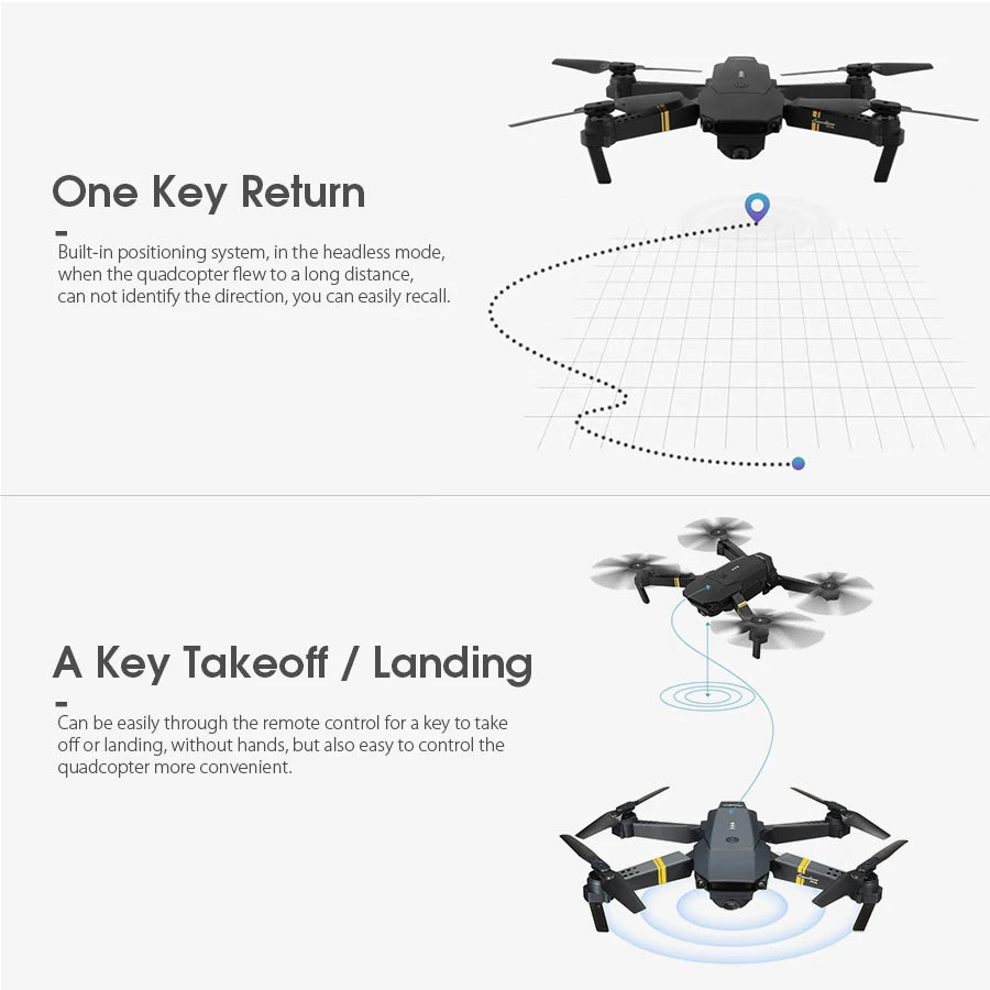 Eachine E58 Drone - Wide Angle HD 1080P/720P/480P Camera WIFI FPV Hight Hold Mode Foldable Arm RC Quadcopter Drone X Pro RTF Dron 27 Eachine E58 Drone, one key return built-in positioning system, in the headless mode