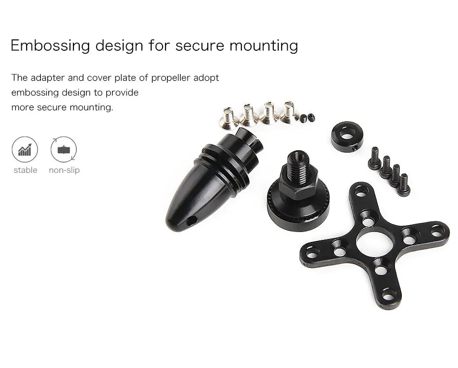 T-MOTOR, propeller adapter and cover plate adopt embossing design for secure mounting .