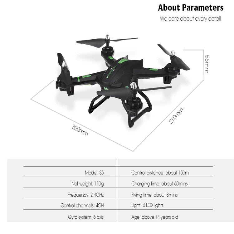 S5 Drone - Quadcopters with 2.4G 4CH 6-axis Gyro WIFI Real-time 3D Flip Drone Dron with LED Lights 8 S5 Drone, s5 ccntrol distance cbcut