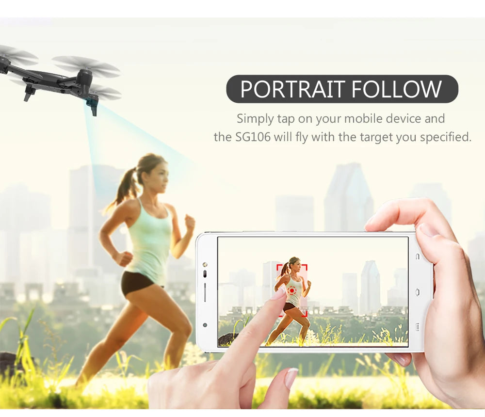 SG106 Drone - 4K 1080P HD Dual Camera Optical Flow Aerial Quadcopter FPV Dron Toys For Kids Boys Long Battery Life Gift 33 SG106 Drone, the sg1o6 will fly with the target you specified