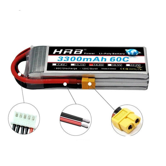 HRB 4S 14.8V Lipo Battery 3300mah - XT60 T Deans EC5  XT90 60C For Truggy Mad Rally Car 1/8 Racing Heli Airplane Truck RC Parts