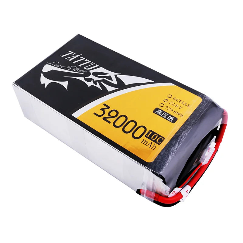 TATTU 6S HV 22.8V 32000mAh LiPO Battery, High-voltage lithium-ion battery for heavy-duty drone use.