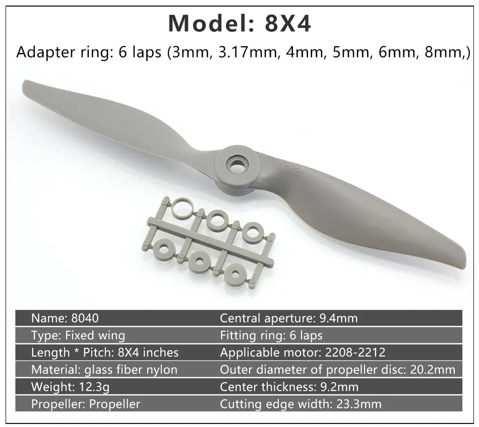 2/4PCS Gemfan Apc Nylon Propeller, 8X4 Adapter ring: 6 laps (3mm, 3.17mm,