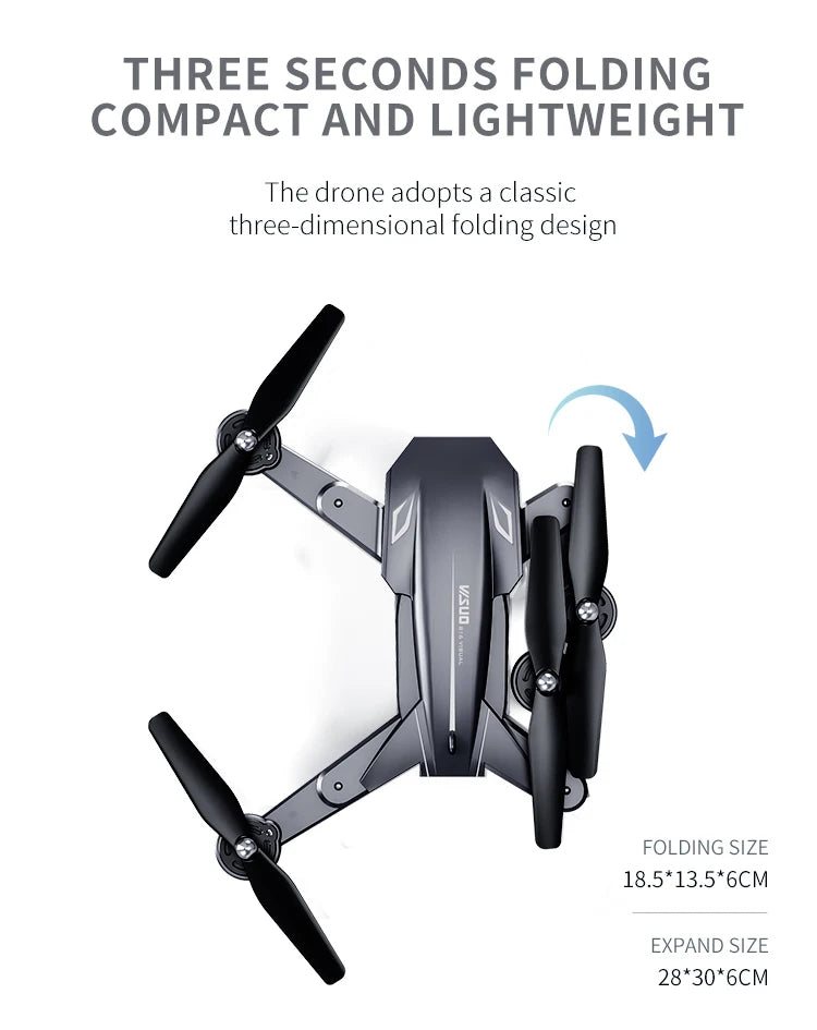 Visuo XS816 RC Drone, the drone adopts a classic three-dimensional folding design .