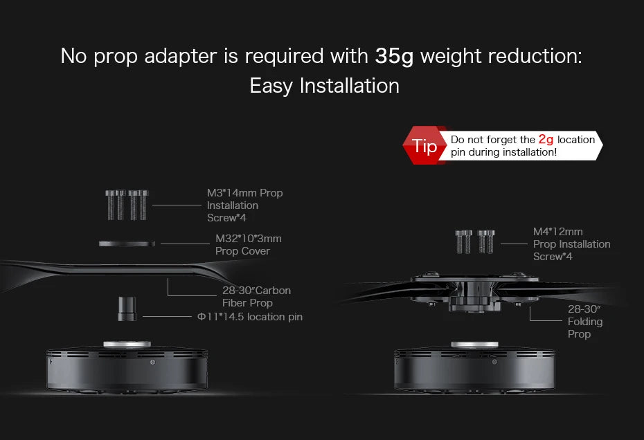 T-Motor, No prop adapter is required with 35g weight reduction: Easy Installation Do not forget the 2