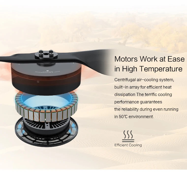 T-Motor, built-in array for efficient heat dissipation guarantees the reliability during even running in