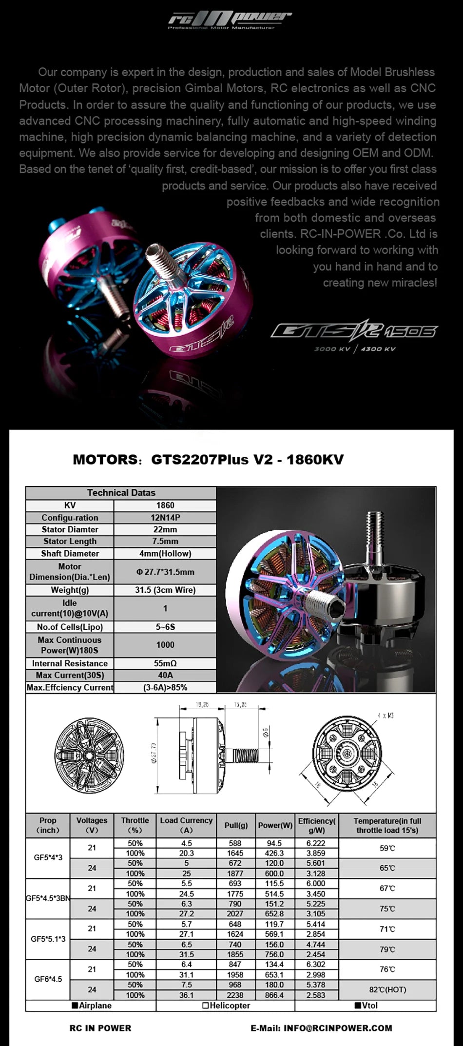 1Pcs/4Pcs Rcinpower GTS-V2 2207Plus 2207 2750KV 1960KV 4-6S Borstelloze Motor Voor Rc drone Fpv Quadcopter Onderdelen Diy Toebeh 19 RC-IN-POWER Co. Ltd is expert in the design; production and sales of