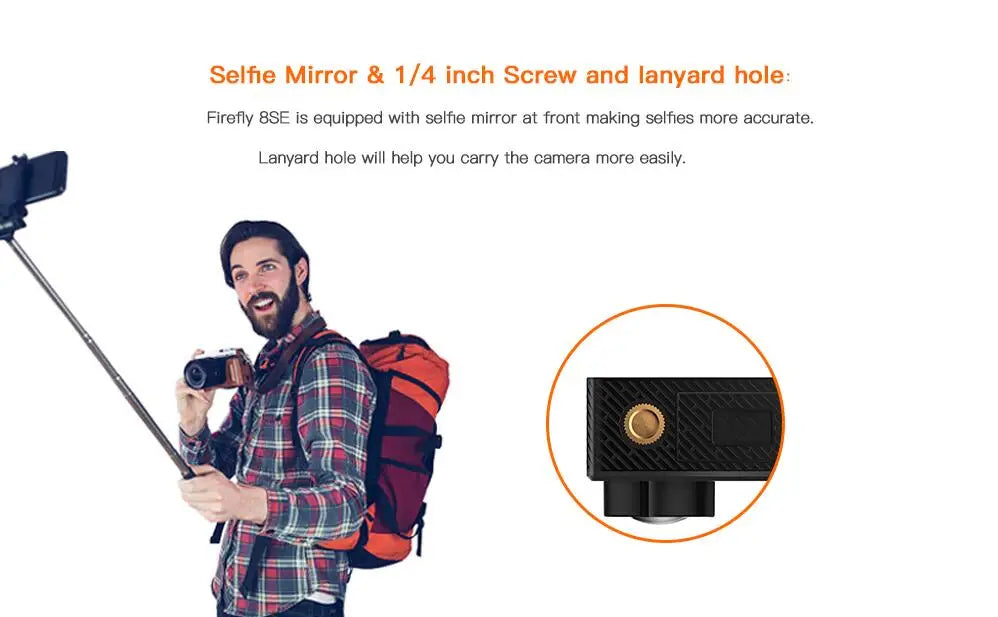 Hawkeye Firefly 8SE Action Camera, Firefly 8SE is equipped with selfie mirror at front making selfies more accurate