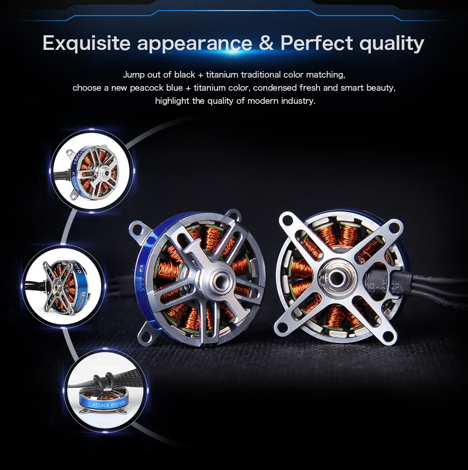 T-MOTOR AT2303 Short Shaft - KV1500/1800/2300 524g Thrust Brushless Motor for F3P racing fixed wing rc drone 12 T-MOTOR, choose a new peacock blue titanium color, condensed fresh and smart beauty