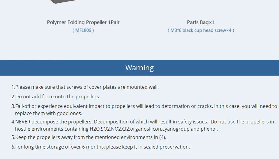 T-motor MF1806 Polymer Folding propeller, polymer folding propeller 1Pair Parts Bagx1 MF1806 M3