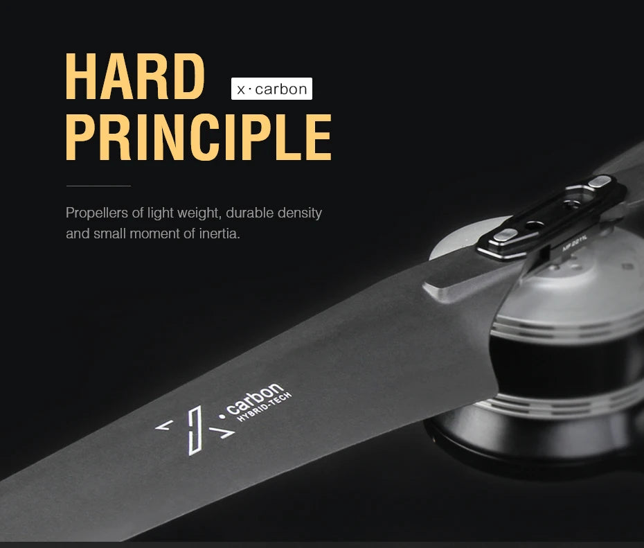 T-MOTOR MF2412 Polymer Folding propeller, carbon PRINCIPLE Propellers of light weight, durable density and small moment of in