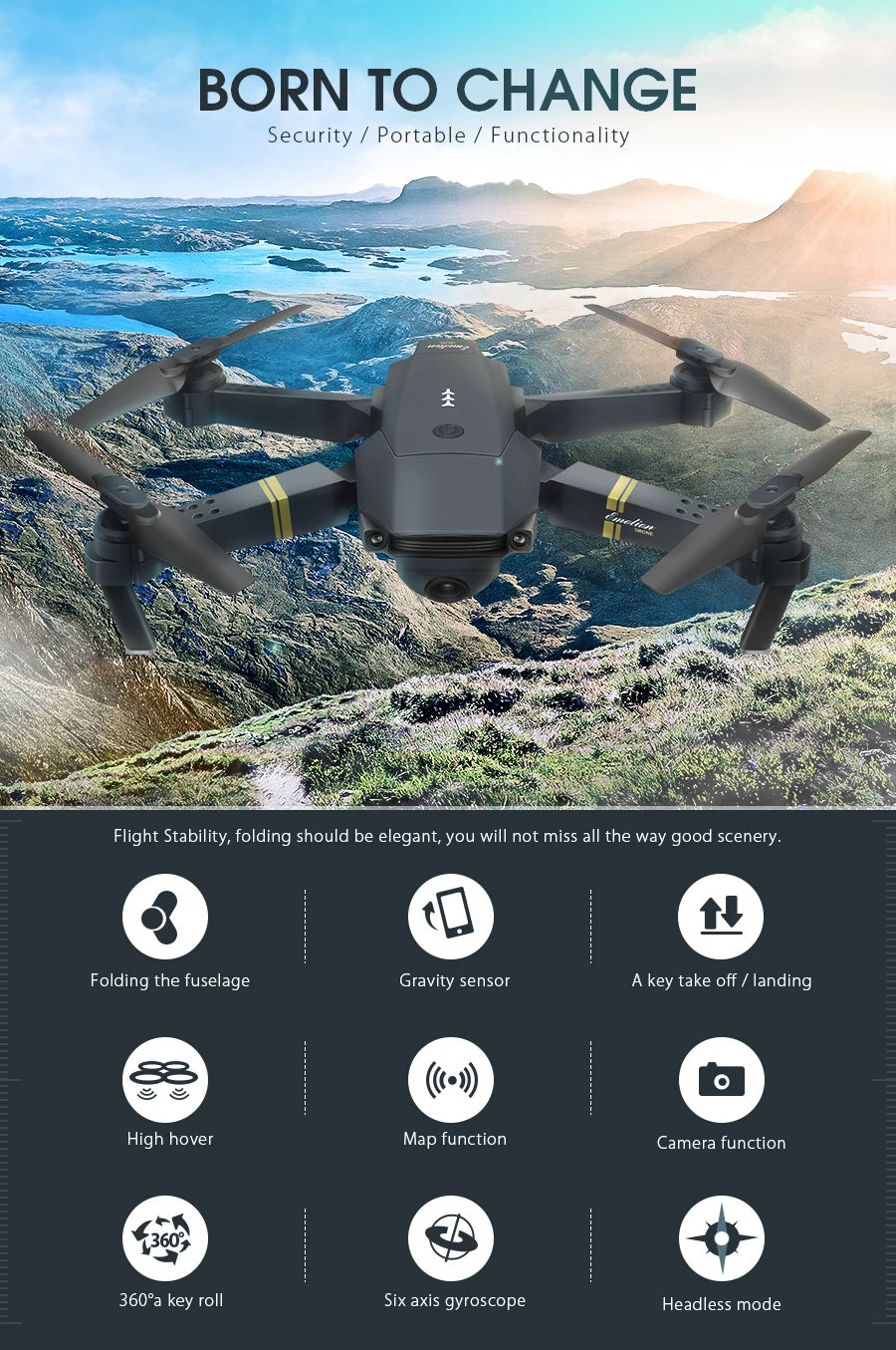 Eachine E58 Drone - Wide Angle HD 1080P/720P/480P Camera WIFI FPV Hight Hold Mode Foldable Arm RC Quadcopter Drone X Pro RTF Dron 21 Eachine E58 Drone, folding the fuselage gravity sensor a key take off / landing