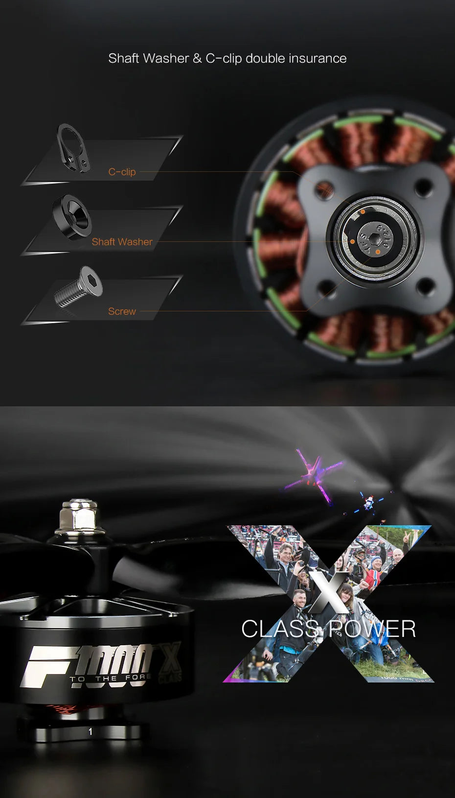 T-MOTOR F1000 KV300 KV510 Brushless Motor Max Thrust 6.5KG for X class FPV racing drone DRL 8 T-MOTOR, Shaft Washer & C-clip double insurance CLASS POWER T 0 T