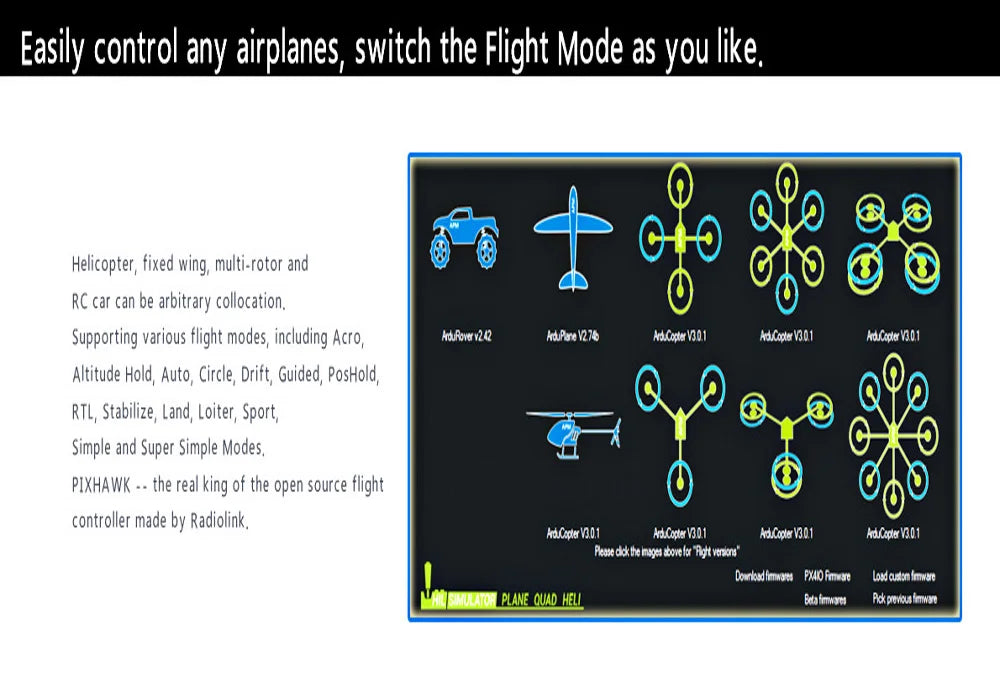 Radiolink Pixhawk PIX PX4 Flight Controller - 32bit STM32F427 With GPS Holder M8N GPS Buzzer 4G SD Card Telemetry Module Mounting 10 Radiolink Pixhawk PIX PX4 Flight Controller, PIXHAWK is the real king of the open source flight controller made by