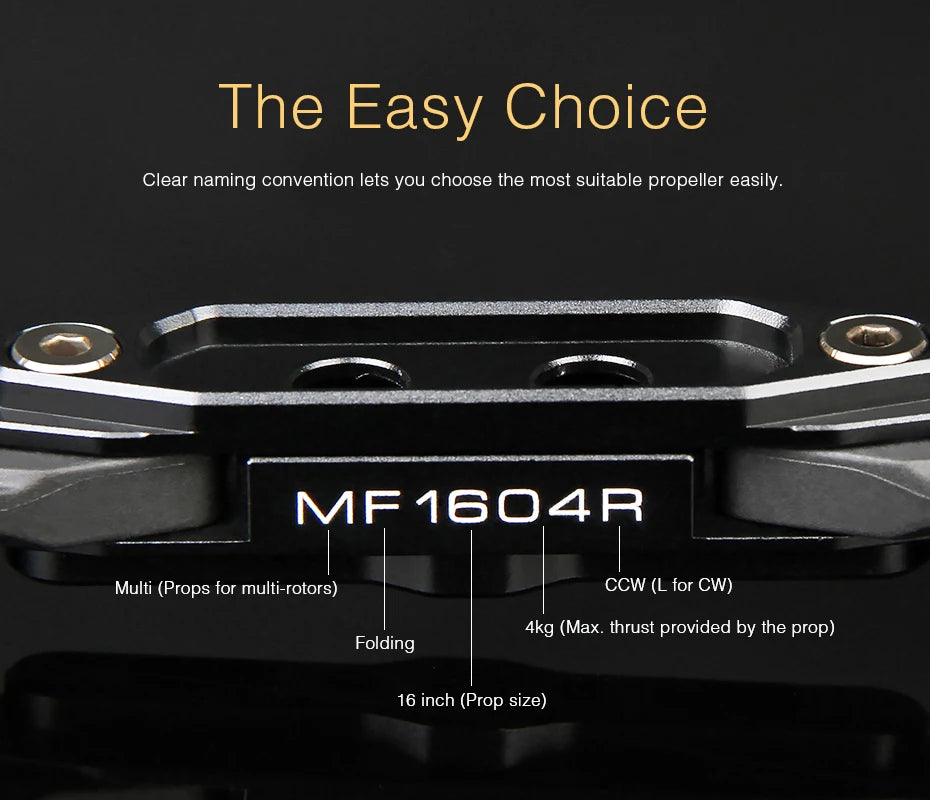T-motor MF1604 Polymer Folding propeller, Easy Choice Clear naming convention lets you choose the most suitable propeller easily MF1604