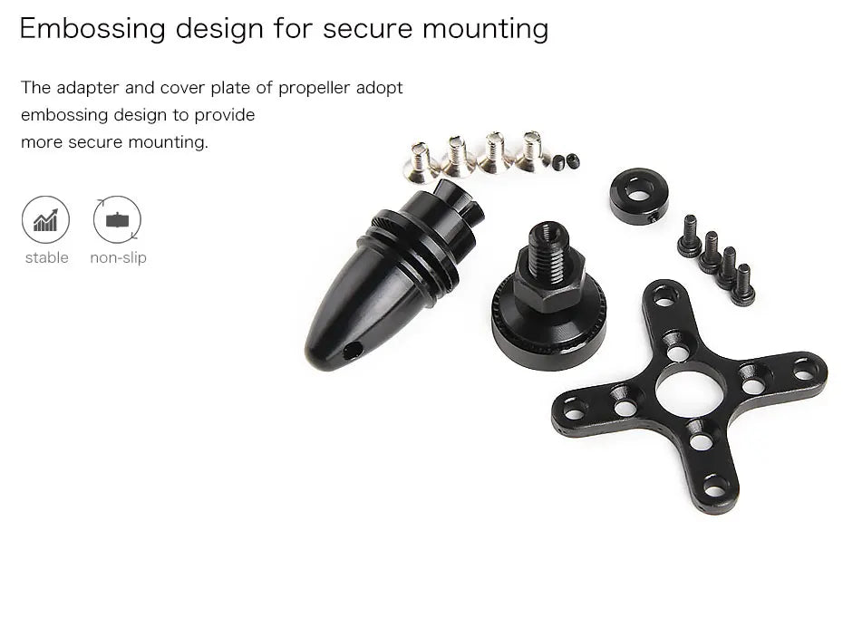 T-MOTOR, Embossing design for secure mounting adapter and cover plate of propeller adopt emb