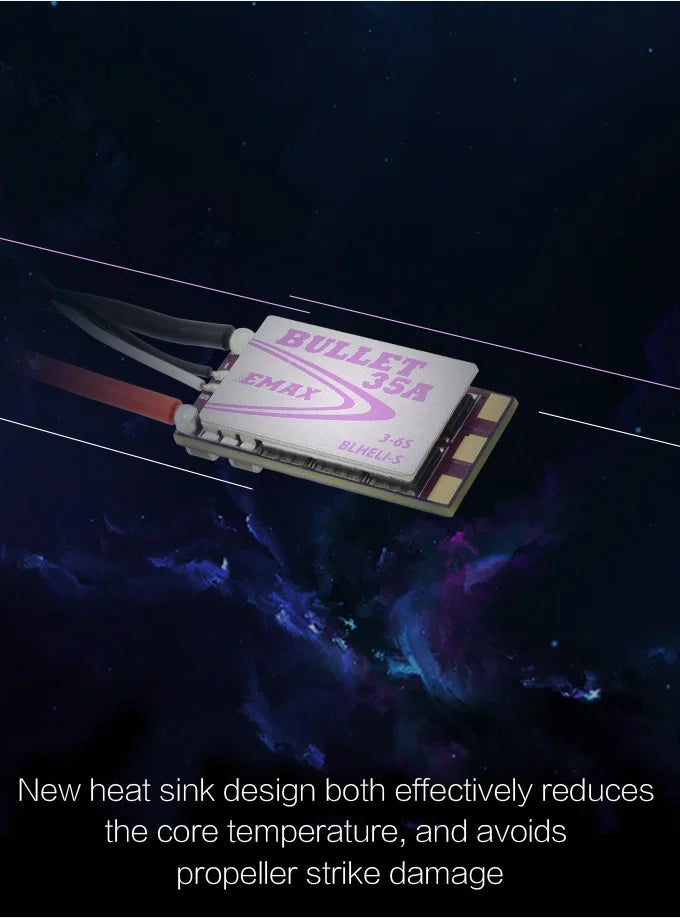 EMAX D-SHOT Bullet Series 15A 2-4S BLHELI_S ESC, new heat sink design effectively reduces the core temperature . new design also avoids propeller