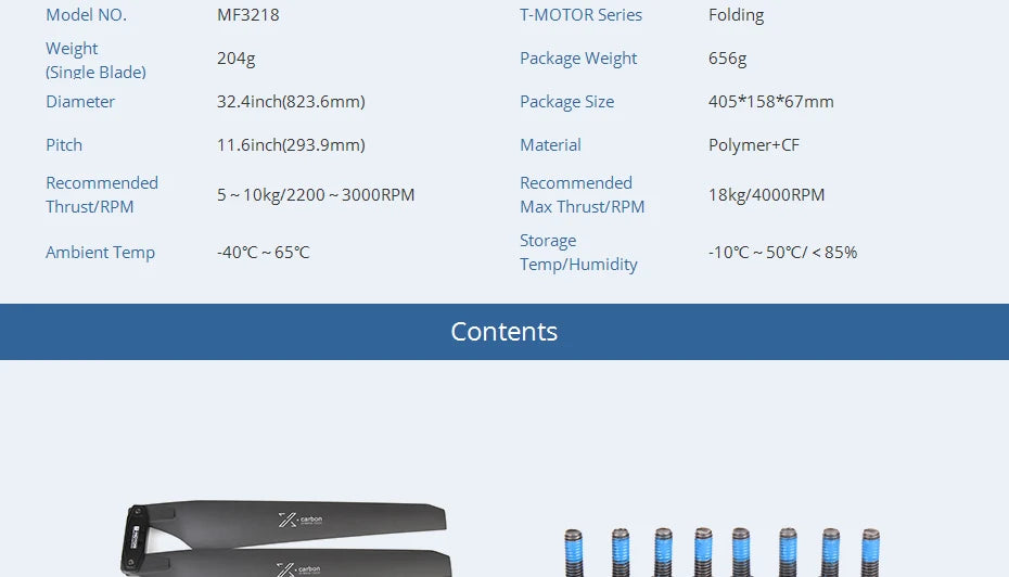T-MOTOR MF3218 Polymer Folding propeller, MF3218 T-MOTOR Series Folding Weight 204g Package Weight (S