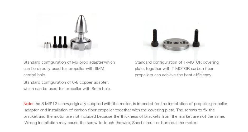 T-MOTOR MN5212 KV420 Brushless Motor 4.4KG Thrust for UAV drones quadcopter match 18 inch propeller 12 T-MOTOR, the screws to fix the bracket and the motor are not included because the thickness of brackets from