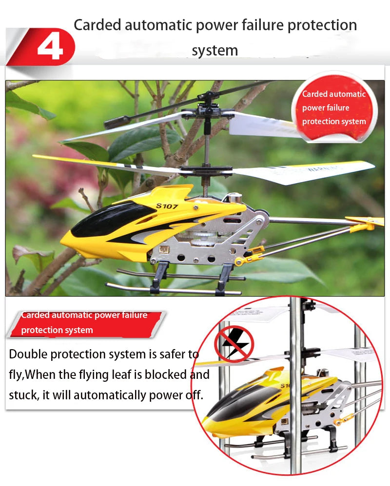 Syma S107G Rc Helicopter, carded automatic power fallure protection system is safer to fly . When the flying leaf