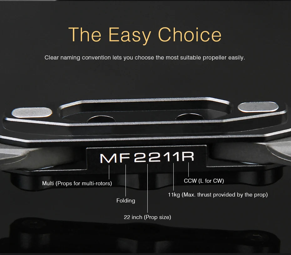 Easy Choice Clear naming convention lets you choose the most suitable propeller easily . MF