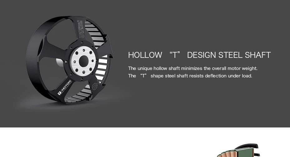 T-Motor U10 Plus KV80 12KG Thrust U-series Motor For VTOL Heavy Lift Quadcoptor Multicoptor UAV Aircraft 10 T-Motor, unique hollow shaft minimizes the overall motor weight The shape steel shaft resists deflection under
