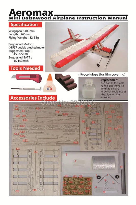 RC Plane Laser Cut Balsa Wood Airplane Micro AEROMAX Kit Wingspan 400mm Balsa Wood Model Building Kit 13 RC Plane Laser Cut Balsa Wood Airplane, Aeromax Mini Balsaweed Airplane Instruction Manual Specification Wingspan 400mm