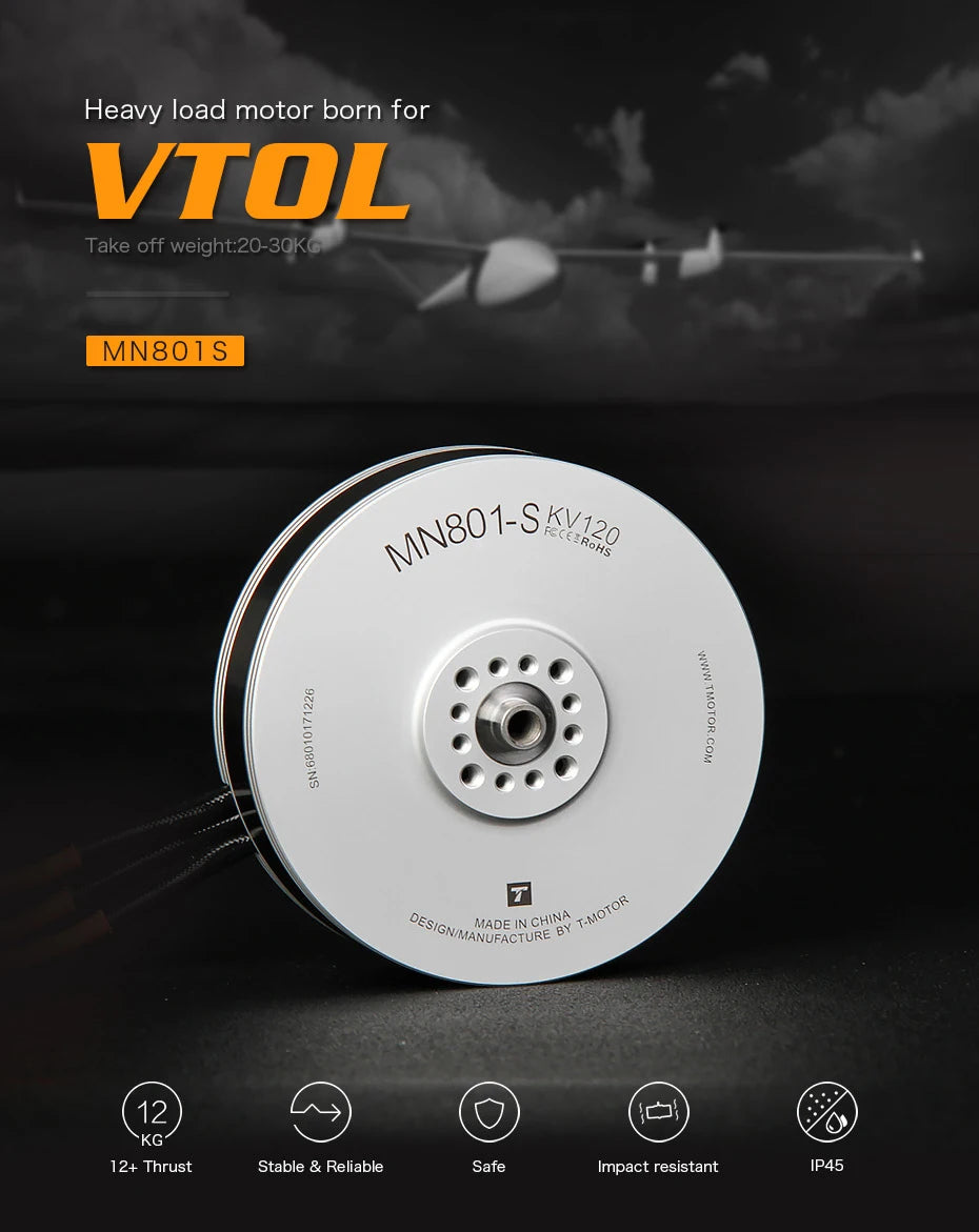 T-motor, Heavy load motor born for VTOL Take off weight.20-30KG MN801