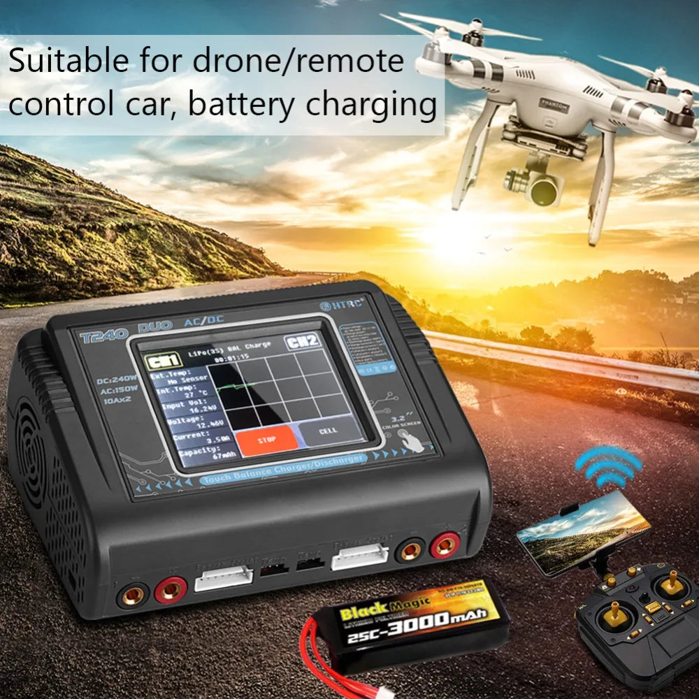 HTRC T400/T240/T150 Lipo Charger - Dual Channel Touch Screen Balance Discharger AC 200W DC 400W Battery Charger For RC Model Toys 18 HTRC T400/T240/T150 Lipo Charger, Suitable for drone/remote M control car; battery charging @htRC"