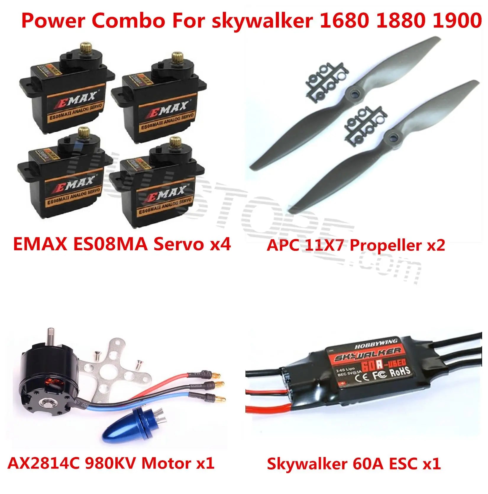 Power Combo Kit For Skywalker 1680 1880 1900 EPO RC Airplane Motor ESC Props and Servos