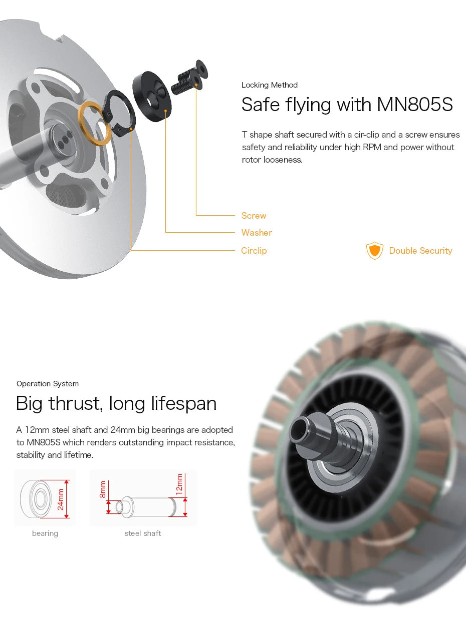T-motor MN805-S KV120 KV150 KV170 Brushless Motor 16KG+ Big Thrust For VTOL Long Endurance Heavy Load Multicoptor Drone 10 T-motor, MN8O5S T shape shaft secured with a cir-clip and