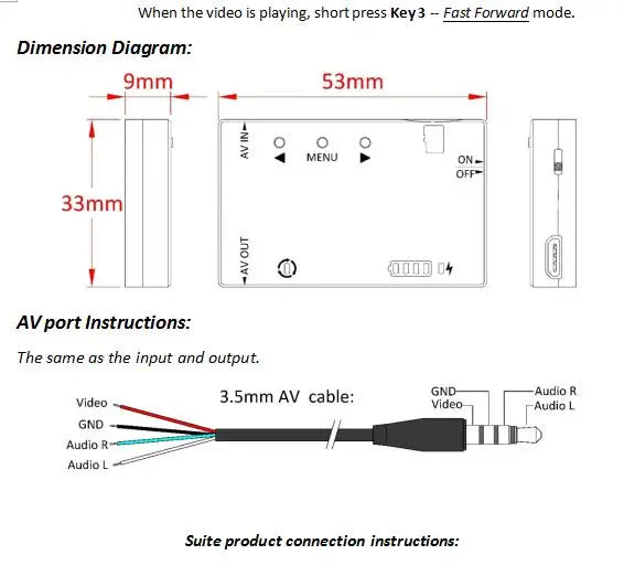 the same as the input and output GND Audio Video 3.Smm AV cable: video