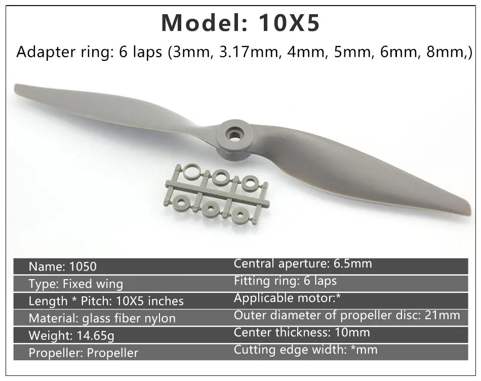 2/4PCS Gemfan Apc Nylon Propeller, 10X5 Adapter ring: 6 laps (3mm, 3.17mm,