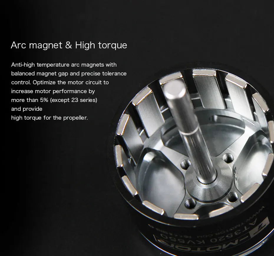 T-MOTOR, arc magnet & high torque provide high torque for the propeller . es