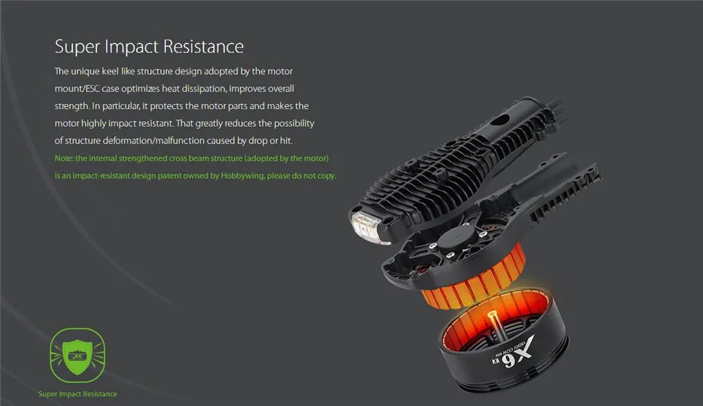 4PCS Original Hobbywing X6 Power System Motor for 10KG 10L EFT E610P Agriculture Drone motor ESC propeller and 30mm tube adapter 36 motor mountESC case's unique keel like structure design optimizes heat diss