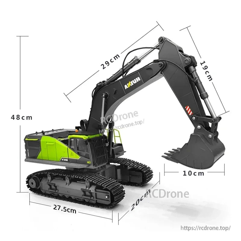 HUINA 593 RC Excavator, This RC excavator features crawler tracks for multi-terrain running and has a scale of 1:14.
