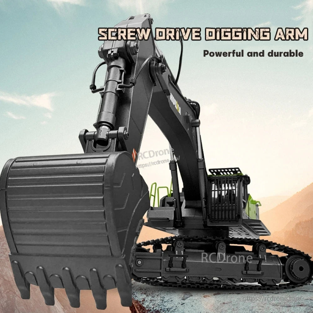 HUINA 593 RC Excavator, Simulating shovel operation lifting, shoveling, and pushing sand using an articulated arm.