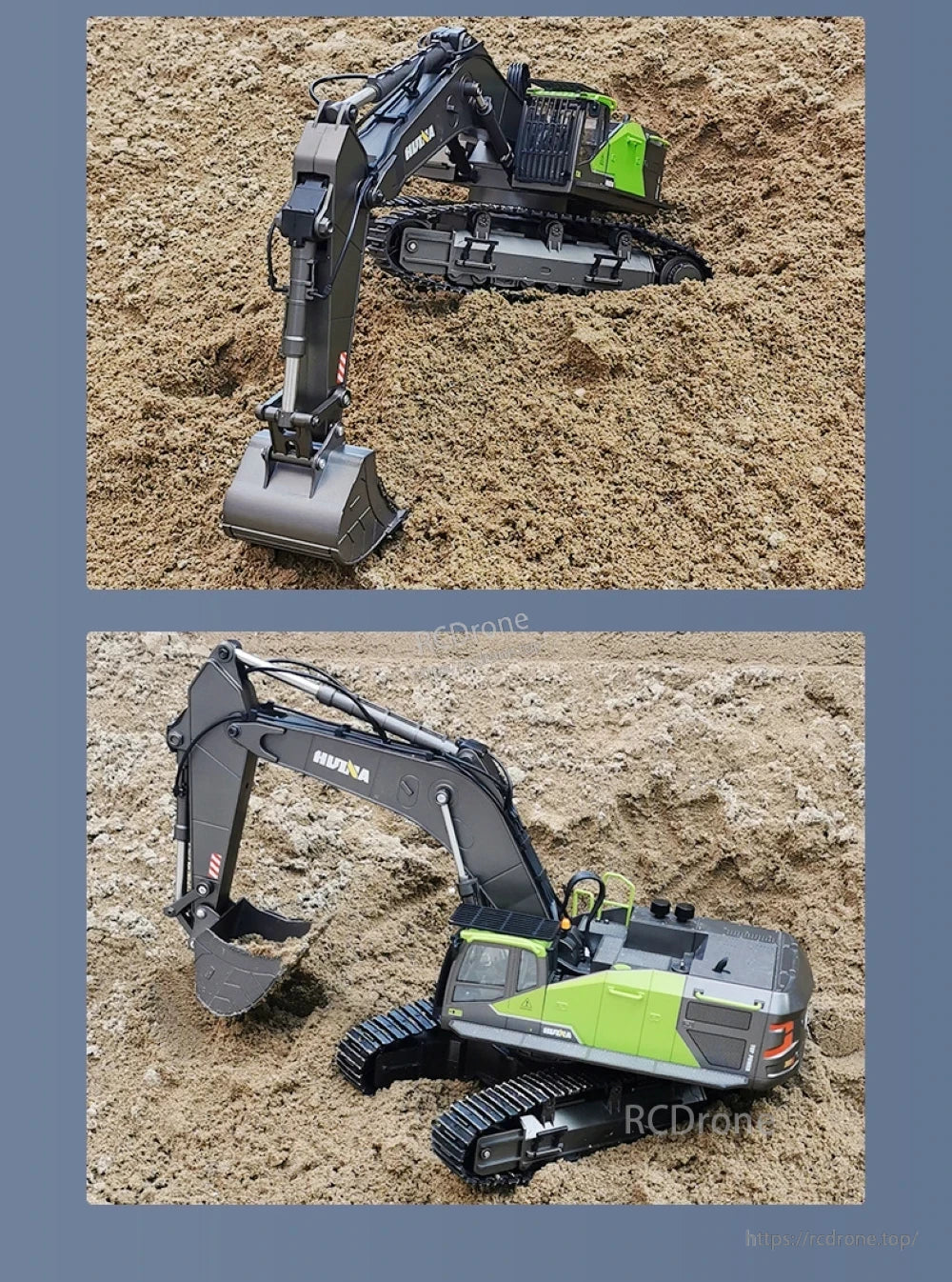 HUINA 593 RC Excavator, HUINA RC excavator with 2.4G and alloy attachments, compatible with 582 dump truck option.